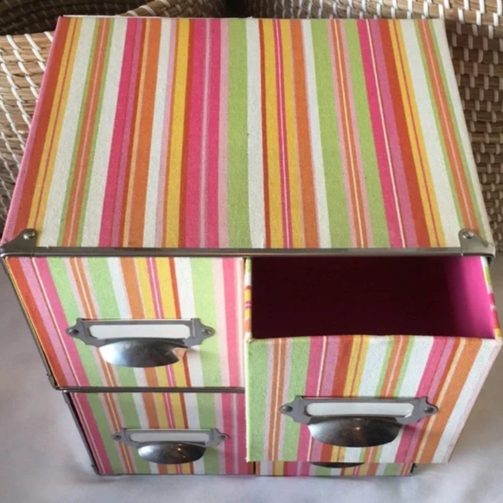 Striped Storage Box with 2 Pull Out Draws - Picture 6 of 7